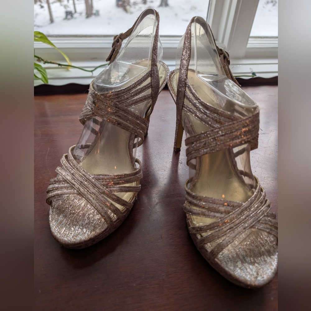 Papell Studio (Adrianna Papell) Gold With Silver Accents Strappy Heels - Picture 3 of 14